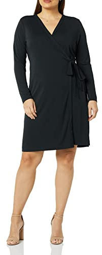 Amazon Essentials Robe Portefeuille Modèle Signature À Manches Longues Femme, Noir, M