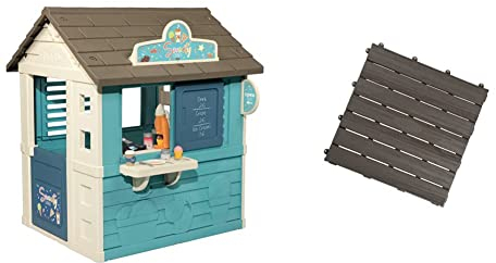Smoby - Spielhaus Sweety Corner - Kinderspielhaus für drinnen und draußen, mit Verkaufstheke und viel Zubehör, 105 x 110 x 127 cm, ab 2 Jahren & Smoby 810907 Bodenplatten-Set mit Klicksystem