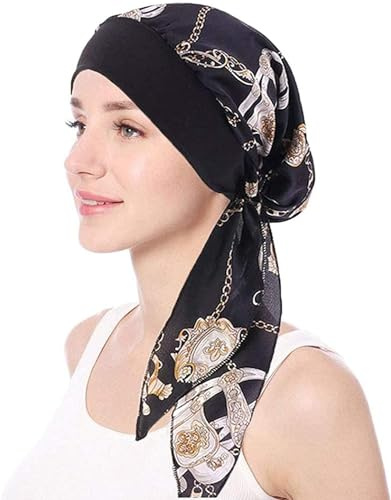 Turban Femme Chimio，Foulard Cheveux Femme ，Hijab a Enfiler ，Bandana Cheveux Femme en Simili soie simulée Pirate Cap (7, Taille unique)