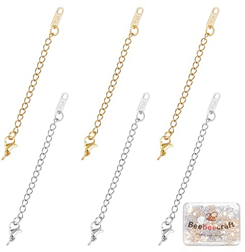 Beebeecraft 40pcs 2 Couleurs Chaînes D'Extension D'Extension de Chaîne en Acier Inoxydable avec Fermoirs de Homard Languettes de Chaîne avec Breloques Word K14 pour la Fabrication de Bijoux