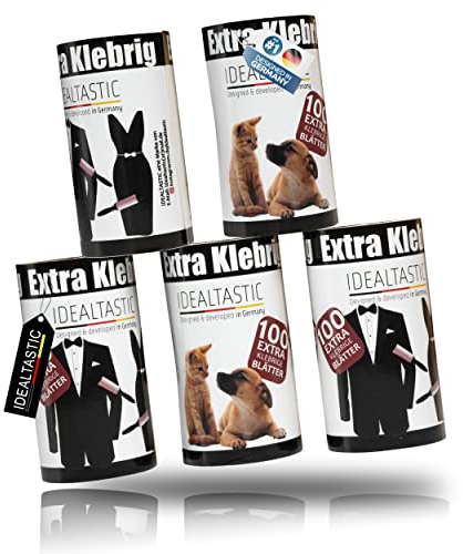 IDEALTASTIC® Fusselrolle Tierhaare & Kleidung im Nachfüllpack mit 525 Blatt, 5x105 Blatt I Fusselentferner Kleidung extra klebrig I Tierhaarentferner einfach zu wechseln I Fusselbürste, Fusselroller