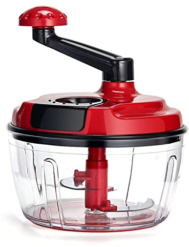 Multi-Functional Manual Food Processor,8 Cup Hand-powered Crank Chopper,Mincer Blender with Clear Container,for Vegetables Meat Fruits Nuts Herbs Onions