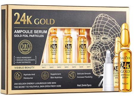 24K Serum, Niacinamide Serum Concentrated Ampoules for Face Serum, Collagen Booster for a Natural Face Lift, Anti-Aging Serum, Strengthen the Skin Barrier, Deep Hydrating, 7x2ml Ampoule Serum