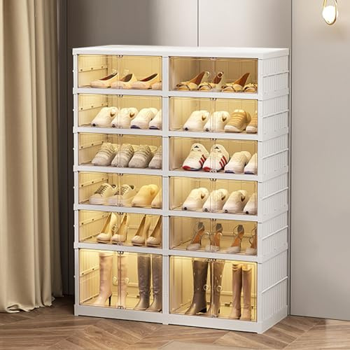ELPHECO Zapatero Organizador de 6 Niveles para Entrada de Armario, 24 Pares de Zapatos Plegables, Zapatero Plegable con Puertas, Armario de Almacenamiento de Zapatos apilable con Tapas para Sala de