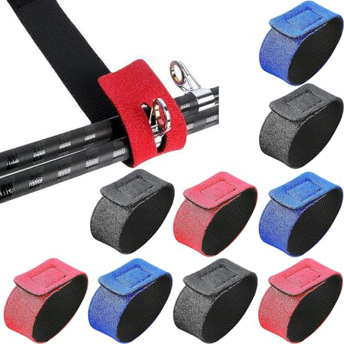 YUTOU 9 Stück Angelruten Gurte Elastische Rutenbänder Elastische Angelrute Gürtel Krawatten Für Feste Angelruten Gear Strap Spinnrute Meer Rute Feeder Rute (Schwarz/Rot/Blau