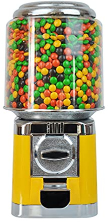 Candy Vending Gumball Machine 25 Cent Candy Dispenser Machine Bubble Gum Nut Machine for Flat Candies Coin Gumball Bubblegum Machine Classic Gumball Bank for Kids Gaming Theaters (Yellow)