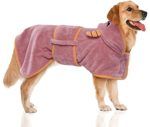 DENTRUN Hundebademantel Weicher und Atmungsaktiver Hunde Bademantel Wärmender Bademantel für Grosse Hunde Dog Bathrobe Labrador Waschen (Rosa,XL)