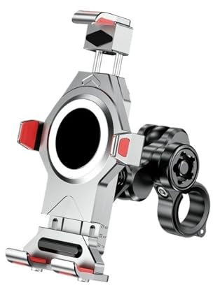 MEUIXT Supporto for telefono da moto con smorzatore di vibrazioni Supporto for manubrio in lega di alluminio regolabile anti-vibrazione compatibile con smartphone da 4,7''-7,2''(M23-C1-SR)