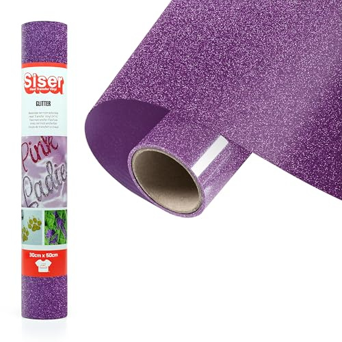 Siser® Glitter Purple, 30 cm x 0,5 m, glitter värmeöverförbar vinyl för anpassning av tyger, kläder och tillbehör, kreativa hobbyer, lätt att klippa
