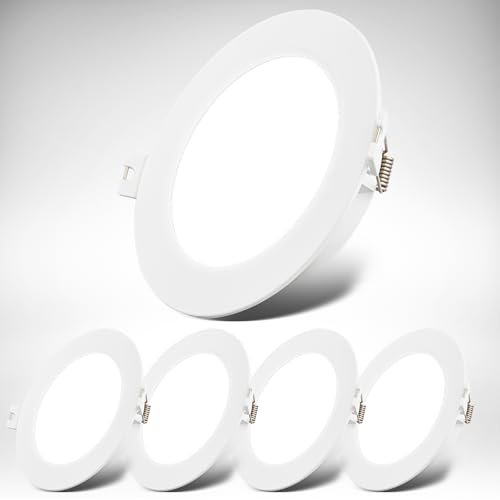 B.K.Licht - Juego de 5 focos LED planos 230V para empotrar, luz blanca neutra, 6W 660lm c/u, focos para techo, focos LED 230V, lámparas para empotrar, dimensiones del agujero 68mm,120x28mm(DxH),blanco