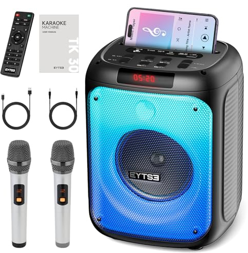 EYTSE - Máquina de karaoke para adultos, altavoz Bluetooth con 2 micrófonos inalámbricos con luces LED Portalbe Karaoke con sistema PA compatible con tarjeta TF/USB/AUX/TWS