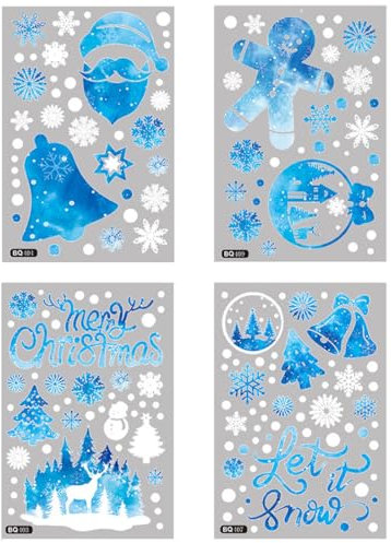 LYQNIHOB 4 immagini Natale Vetrofanie, Adesivi Natalizi per Finestre Riutilizzabili, Rimovibile Adesivi Doppia faccia fiocchi di neve, Natale Adesivi Finestra Decorazione, Natale per finestra Articoli