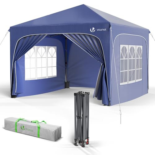 VOUNOT® Pavillon 3x3m mit 4 Seitenteilen & 4 Sandsäcke, Pop Up Faltpavillon, Wasserdicht, Faltbar Gartenzelt Partyzelt, inkl. Tasche, Blau