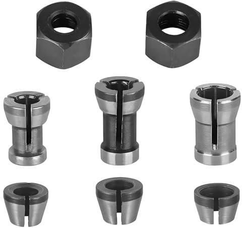Oiieco 6PCS Router Collet Chuck Set, 6mm,6.35mm,8mm Steel Collet Adapter with 2 Nuts,Compatible with Katsu Router,Makita Router Accessories,for Milling Cutter,Engraving,Wood Trimming
