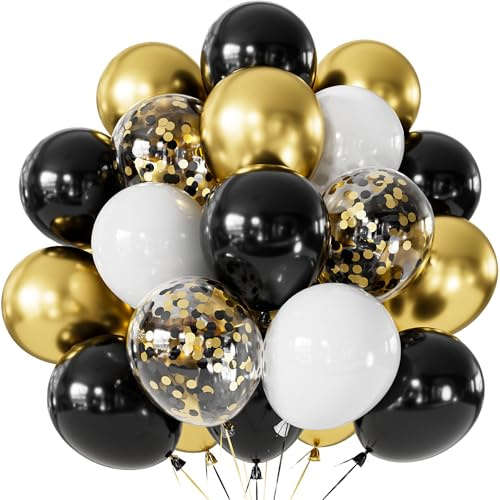 Adeyoo Black and Gold Balloons - 12 Inch Black and Gold Balloons with White Latex Balloon Glitter Confetti Balloon for Graduation Retirement New Years Eve Congratulations Birthday Party Decorations