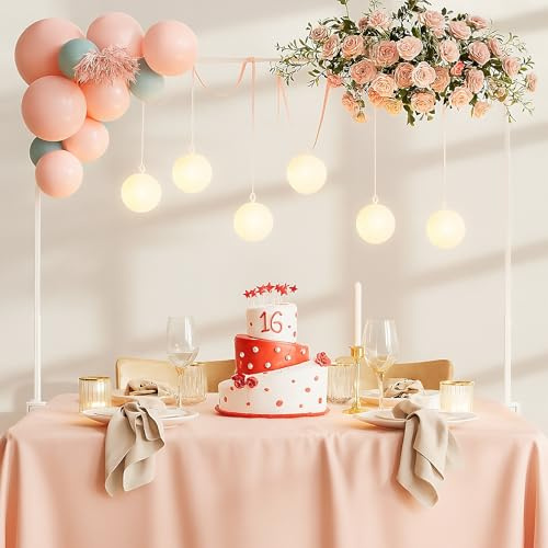 Relaxdays Arco Palloncini Struttura Tavolo, Base Estensibile, Decorazioni Compleanno H: 78,5–118cm, L: 107–265cm, Bianco