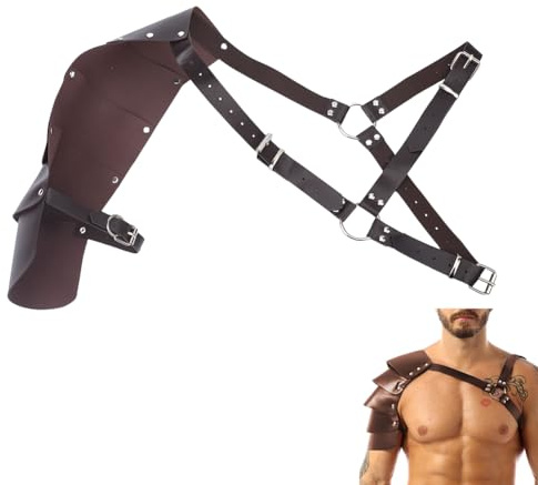 HOBBIESAY Épaulière médiévale pour homme - Style rétro - Marron - Harnais de poitrine réglable - Pauldron unique en cuir synthétique - Pour cosplay, guerrier viking, fête d'Halloween