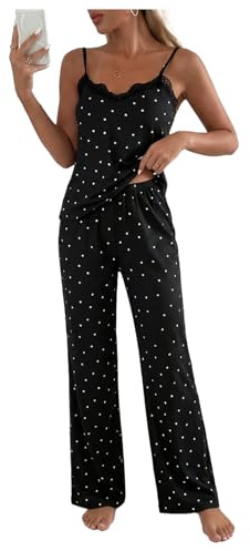 GORGLITTER Women's Heart Print Lace Pyjama Sets Vest and Pants Pjs | 2 Piece Co Ord Sets, Summer Sleepwear, Pjs for Women Sets, Womens Pjs, Sleep Wear, Lounge Wear