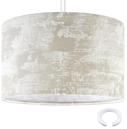 Paralume in Tessuto Retrò Ø 40 x 25 cm con Adattatore E27 a E14, Bianco
