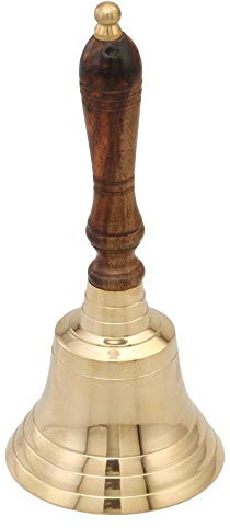 Mesa Campana, latón inoxidable con mango de madera, sonido de calidad, 22 cm, diámetro 10 cm aprox.