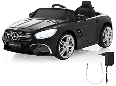 JAMARA 460439 Ride-on Mercedes-Benz SL 400 12V – Kinder Elektroauto, 2 Leistungsstarke Antriebsmotoren und Akku für Lange Fahrzeit, Micro-SD-Slot, AUX-/USB-Anschluss, LED, Ultra-Grip Gummiring