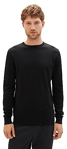 TOM TAILOR Herren 1012819 Basic Strickpullover Mit Crewneck, 29999 - Black, L EU