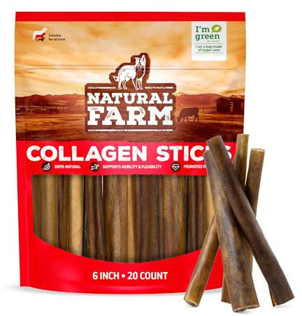 Natural Farm Collagen Sticks (6 Inch, 20 Pack). Odor-Free, 95% Natural Collagen Dog Chews, Supports Healthy Joints, Skin & Coat - Best Rawhide Alternative for Small & Medium Dogs