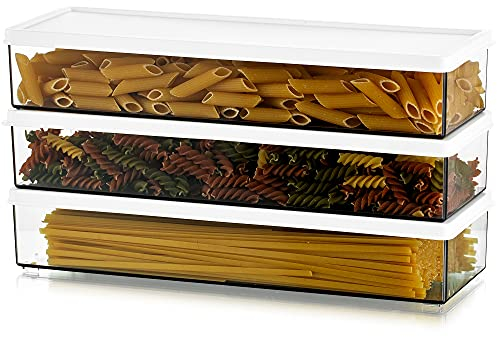 Hanobe Stockage De PâTes HerméTique En Plastique, Pot à Spaghetti Avec Couvercles, RéCipients à PâTes Rectangulaires Pour Placards De Cuisine, Lot De 3 Stockages Alimentaires Durables Et Empilables