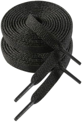 VSUDO 130cm Length Flat Black Trainers Shoelace, 8mm Wide Black Shoe Laces for Sneakers, Premium Trainer Shoe Strings, Replacements Athletic Sport Shoelaces for Women or Men (1Pair-Black-130cm)
