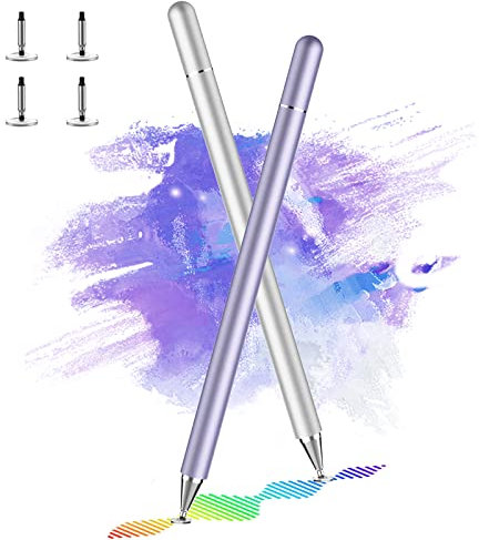 DOGAIN Stylus Pens for Touch Screens, Pen iPad, Tablet Pencil, Sensitivity Disc Tip & Magnetism Cover Pencil Cap Compatible with Apple/iPhone/iPad pro/Mini/Air/Android/Other, Purple & silver