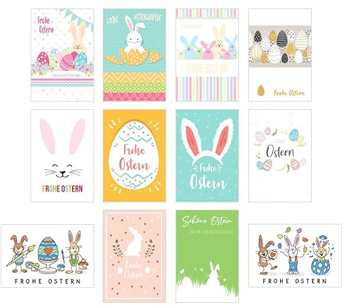 Edition Seidel Set 12 Premium Osterkarten mit Umschlag (Doppelkarten/Klappkarten mit Briefumschlag) Karte Postkarte Ostern (SW02)