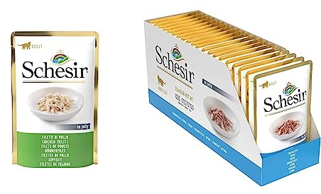 Schesir Cat Jelly Hühnerfilet, Katzenfutter nass in Gelee, 20 Beutel x 85 g & Cat Jelly Thunfisch, Katzenfutter nass in Gelee, 20 Beutel x 85 g