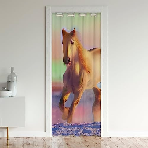 Loussiesd Tenda per porta con cavalli, per la privacy, per bambini, al galoppo, per camera da letto, soggiorno, set per ragazzi e ragazze, tenda per porta per la privacy, amante dei cavalli, 106 x 203