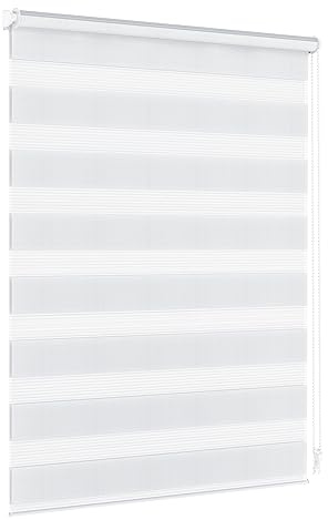 Jalousiescout Estores de Noche y día Klemmfix Estor Enrollable de Doble Capa sin Taladrar, Doble Estor Interior Ventanas Sala de Estar Cocina, 3 Opciones de Montaje, 130 x 210cm, Blanco