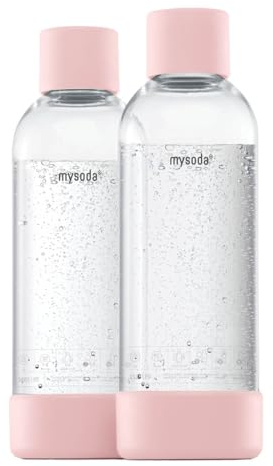 Mysoda – Bottiglia per Gasatore d’Acqua Senza BPA con Chiusura Rapida e Dettagli in Legno Composito 2x1L – Rosa