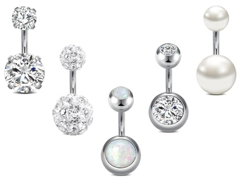 incaton 14G Belly Button Bars 6mm Silver Stainless Steel Belly Button Piercings Belly Jewellery Set For Women