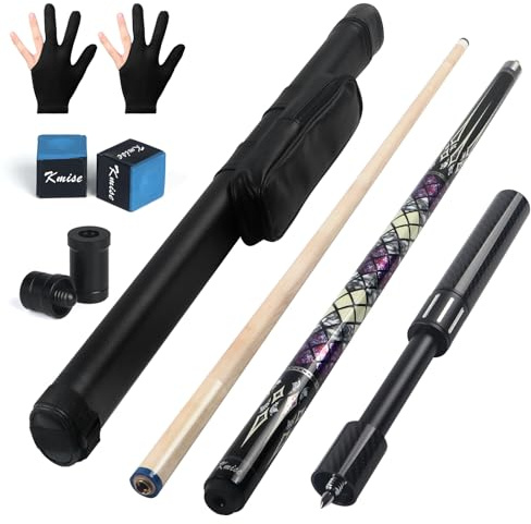 Kmise Professional Pool Cue Stick, 18 19 20oz Canadian Maple Cue Sticks, Low Deflection Shaft with Telescopic Carbon Fiber Extension Cue (19OZ, Purple)