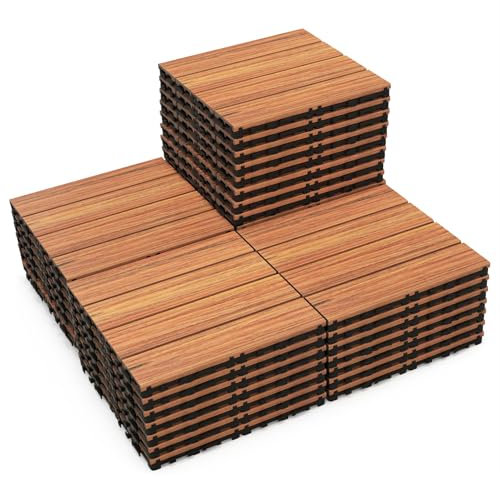 COSTWAY 18 Pcs Decking Tiles, 30 x 30cm Waterproof Interlocking Floor Tiles, Indoor Outdoor Cuttable Deck Tile for Patio Garden Balcony Pavement, Tools Free Assembly (Brown)