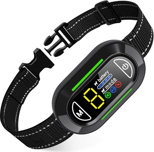 Collier Anti Aboiement Chien, Rechargeable Collier Chien avec 4 Modes Son/Vibration/Choc Electrique, Réglable 5 Niveaux de Sensibilité, Étanche IP67 pour Gros Petit Chien - Noir