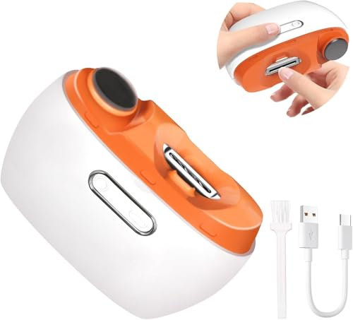 Elektrischer Nagelknipser, 5.1 cm-1, elektrischer Nagellack, wiederaufladbar über USB, Baby-Nagelknipser mit LED-Licht, geeignet für Babys, Kinder, Erwachsene und Senioren, Orange