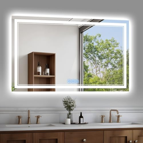 baklon Miroir-LED-Salle-de-Bain-avec-Éclairage 100x60cm,Miroir LED avec Anti-buée,3 Couleurs et Dimmable,IP56,HD Verre Trempé Miroir-Mural,Horizontal/Vertical