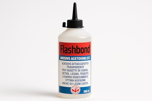 Flashbond Colla Acetovinilica Trasparente 500 ml | Adesivo Universale Rapido per Legno, Vetro, Cuoio, Tessuto, Ceramica | Alta Adesione, Asciugatura Rapida, Made in Italy