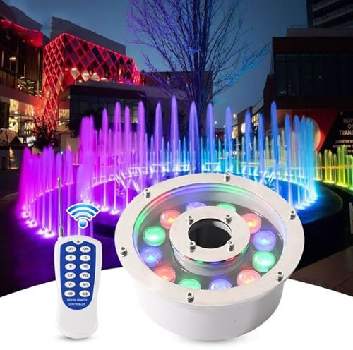 Luce Per Fontana A LED Ad Anello - Luce Subacquea RGB Da Incasso, Illuminazione Per Laghetti Con Cambio Colore In Acciaio Inossidabile Impermeabile IP68, Faretto A LED Da 12V-24V Con Telecomando(18W(a