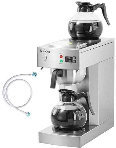 NUPANT 12-Cup Commercial Coffee Maker with Water Line 1.8L Auto-Filling Drip Coffee Maker Machine with 2 Glass Carafes and 2 Warmers Stainless Steel Pour over Coffee Brewer for Restaurant Office cafe
