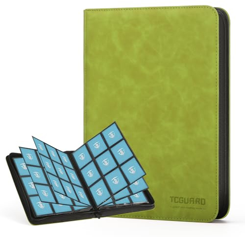 TCGUARD Album de collection pour jusqu'à 540, 9 côtés Album à fermeture éclair pour cartes à collectionner, cahier de cartes MTG pour cartes de jeu, cartes de sport, Yugioh, etc. Vert pomme