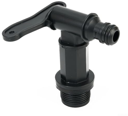 Rubinetto di scarico in plastica nera per serbatoio dell'acqua dolce e reflua, con adattatore filettato BSP da 3/4, per sistemi di tubi flessibili per roulotte, camper e barche, design anti-