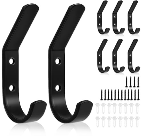 MIVITOOM 8-Piece Heavy Duty Metal Wall Mounted Coat Hooks, 10kg Capacity Robe Hangers for Bathroom, Bedroom, Kitchen, Clothes and Towel Storage