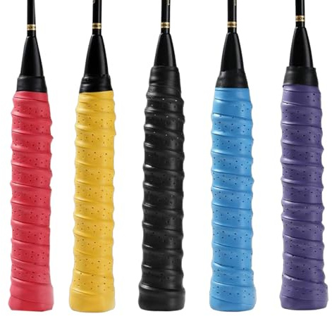 5PCS Badminton Tennis Racket Grip Tape, Super Anti Slip, Absorbent, Breathable and Durable Replacement Grip Tape, for Squash, Racquetball, Fishing Rods, Bike Handles and Badminton