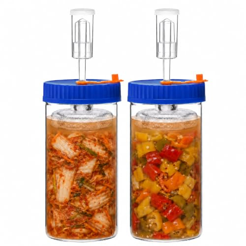 SwiftSlot Fermenteringsglas, set om 2, 2 x 1,5 l fermenteringsglas med glasvikter, airlockventiler, för surkål, kimchi, chilisås, kombucha, mjet och cider