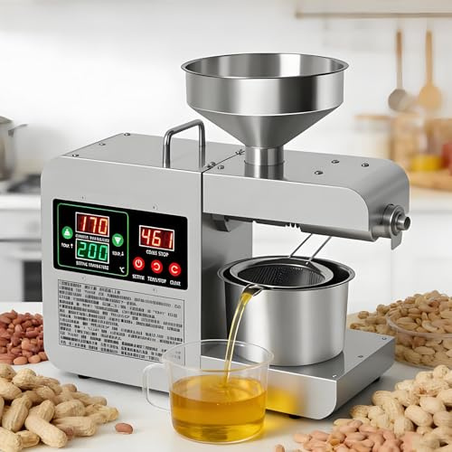 Pressa per olio da 820 W, pressa a freddo e a caldo automatica per olio elettrico, estrattore di olio in acciaio inossidabile con display della temperatura per oltre 20 semi e noci